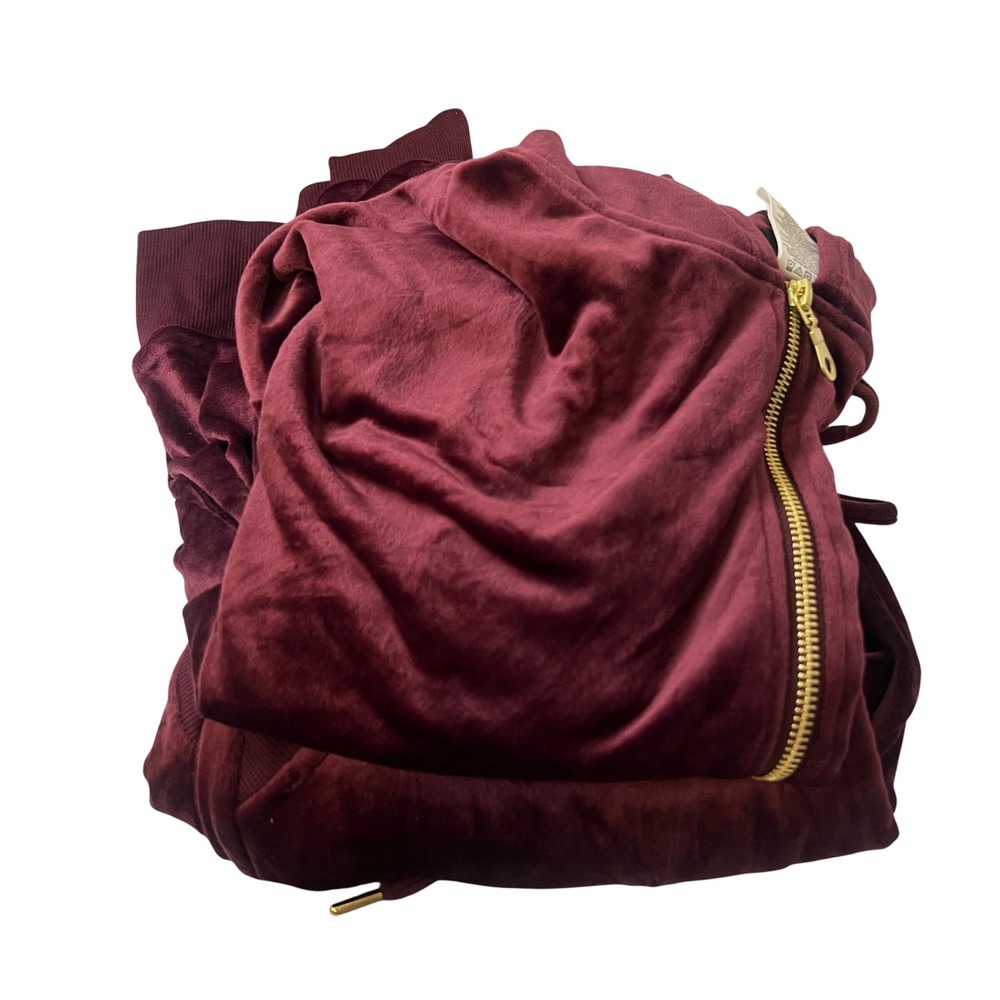 Felina Burgundy Velour Zip Up Hoodie and Jogger Tracksuit Set C7589 Medium